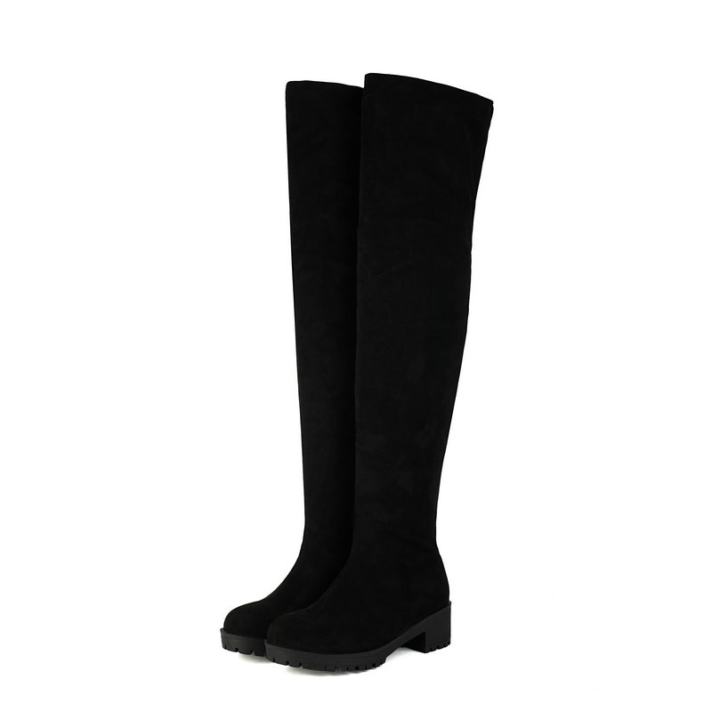 Faux Suede Leather Flock Slip- - Knee High Sock Women 评论和价格