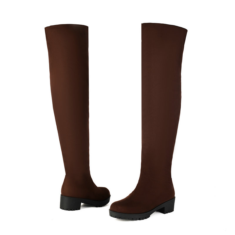 Faux Suede Leather Flock Slip- - Knee High Sock Women 评论和价格